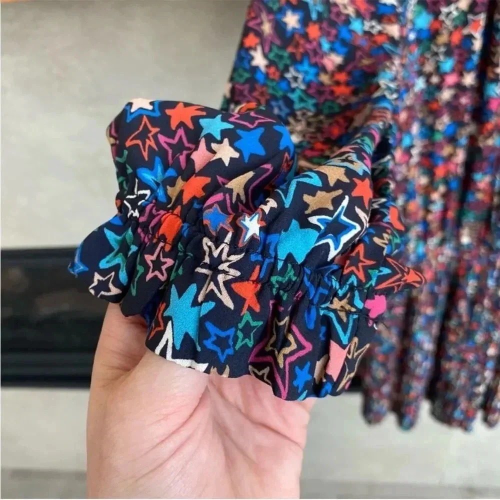 Anthropologie Current Air Aurelie Pleated Mini Dress Star Print Galaxy, Size M - Picture 3 of 10